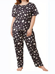 Cow Print Pajama Set Short Sleeve Tee & Pants