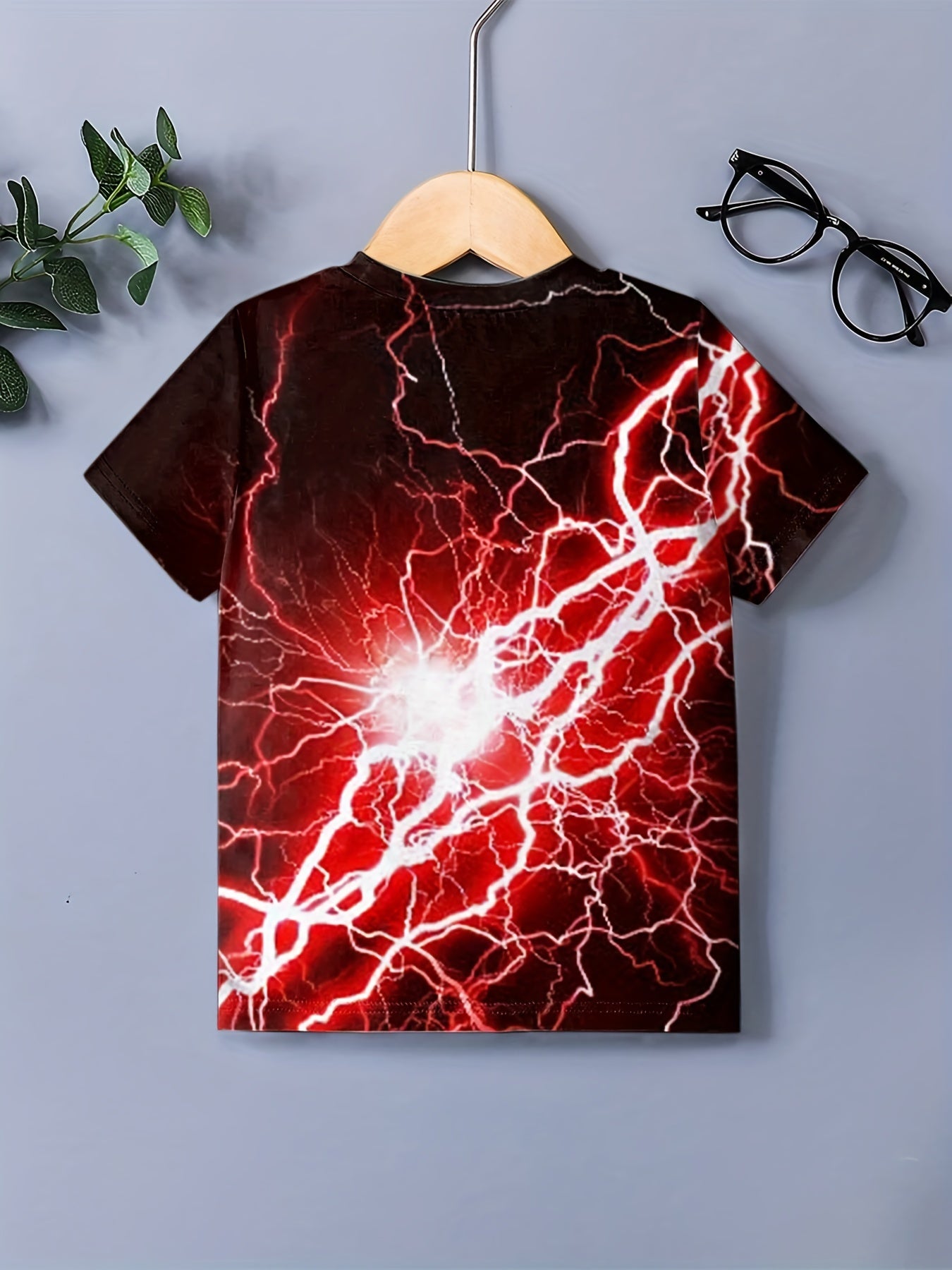 Boys' Red Lightning Graphic T Shirt Breathable Casual Tee