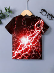 Boys' Red Lightning Graphic T Shirt Breathable Casual Tee