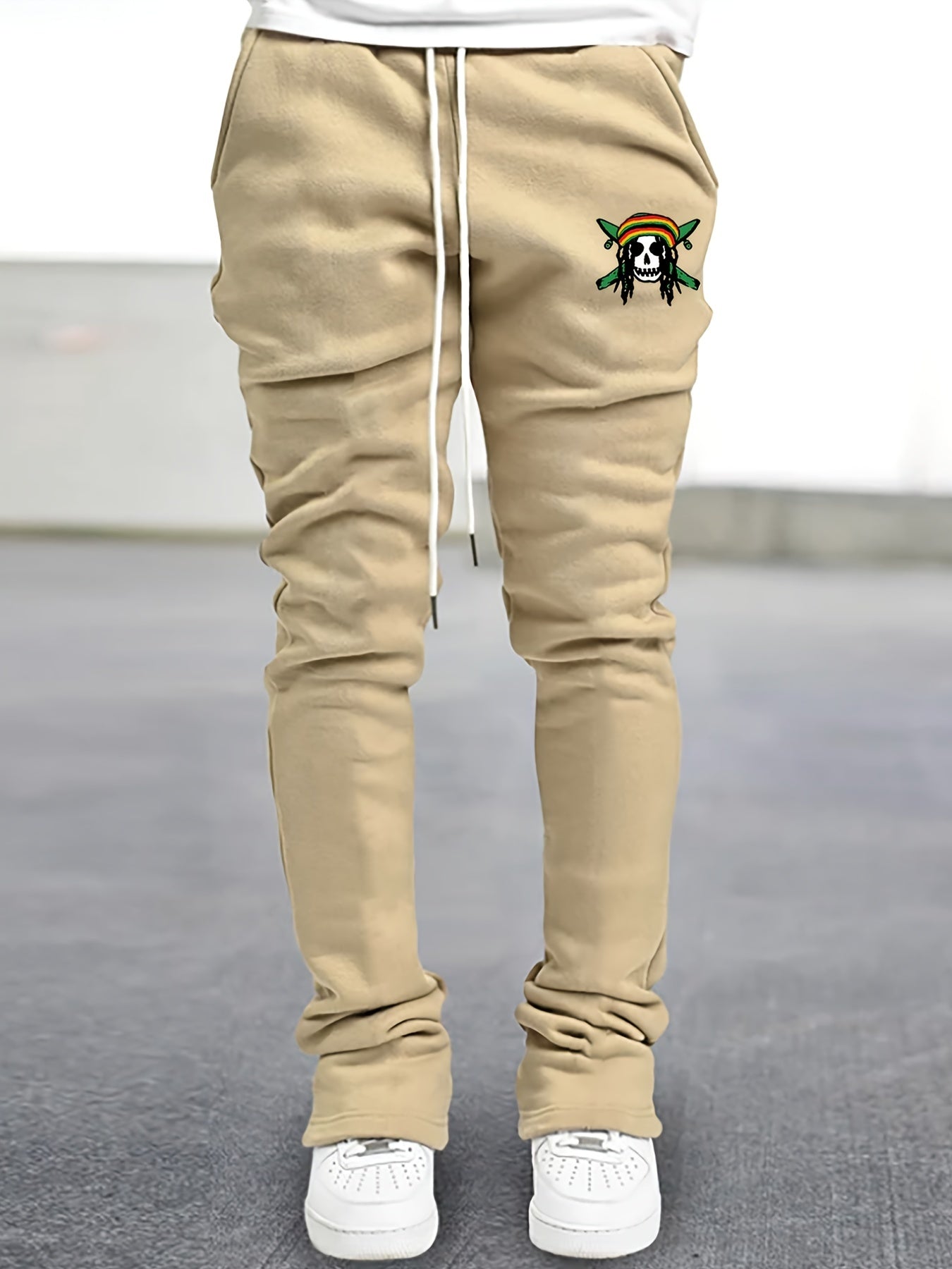 Skull Pattern Flared Trousers Men's Street Style Joggers