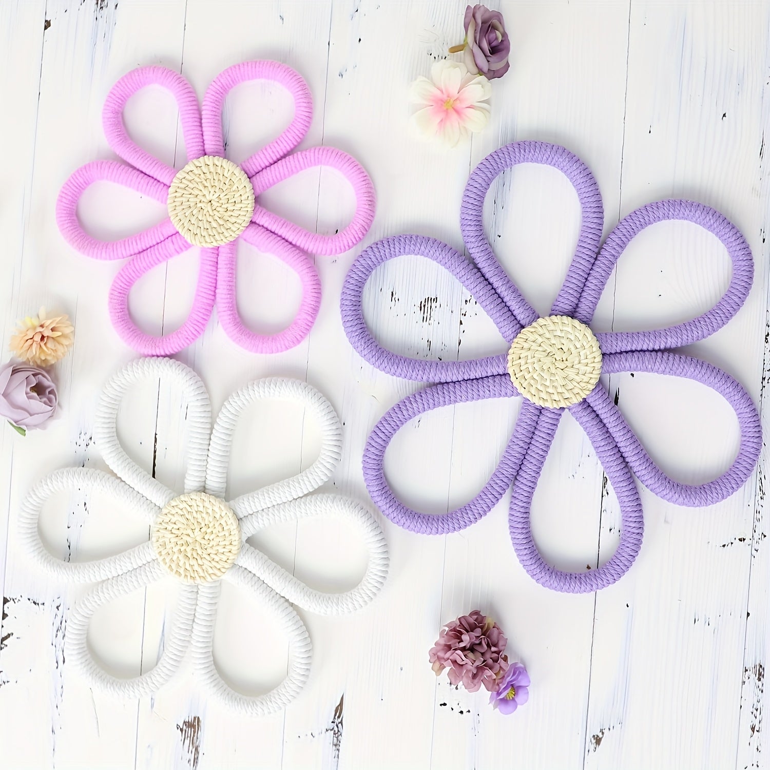Set of 3 Purple Daisy Wall Decorations - Home Office Dorm Room Decor