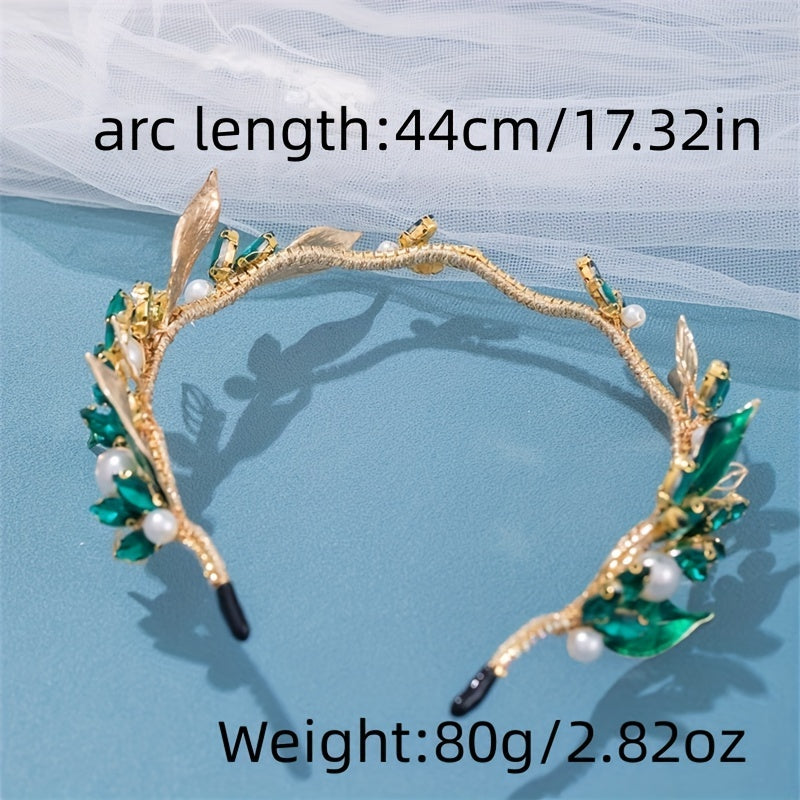 Girls Green Rhinestone Pearl Hair Hoop Dress Accessory