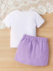 Toddler Baby Girls T Shirt Letter Print Round Neck Short Sleejsonves & Skirt Set