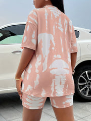 Tie Dye Casual 2pc Set Short Sleeve Loose T shirt & Biker Shorts