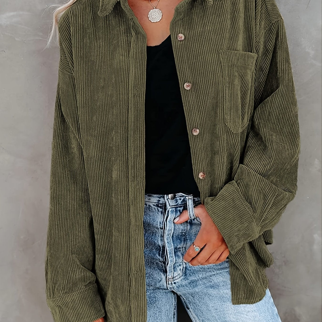 Solid Lapel Long Sleeve Jacket for Women
