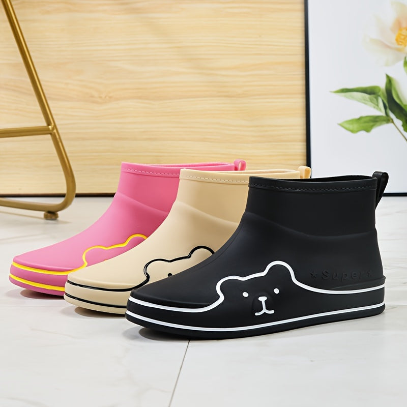 Bear Print PVC Round Toe Waterproof Rain Boots