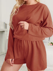 Waffle Knit Lounge Set Solid Long Sleeve Pajama Two Piece