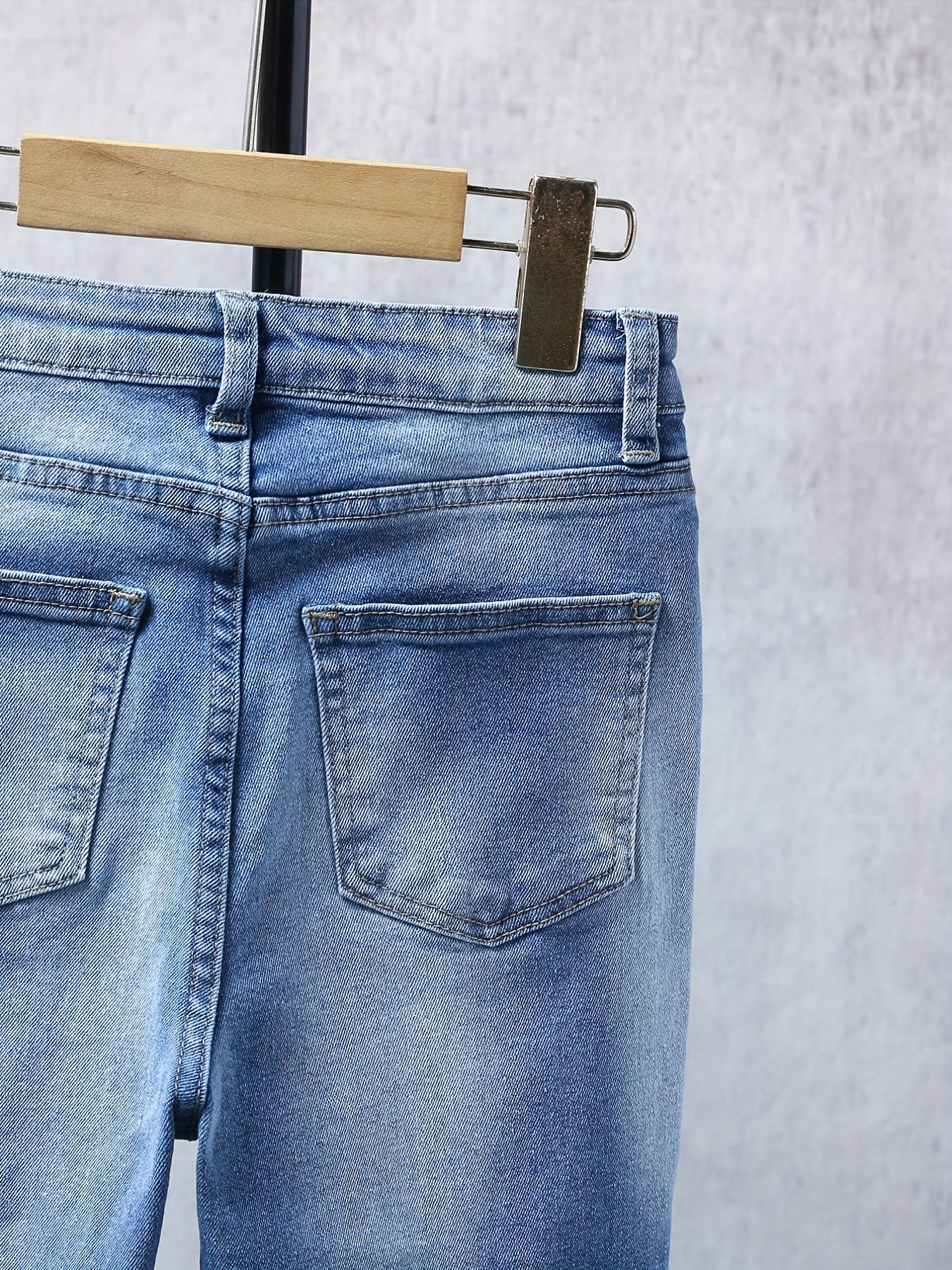 Boys Casual Rip Jeans Straight Leg Stretch Slim Fit Denim Pants