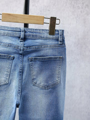 Boys Casual Rip Jeans Straight Leg Stretch Slim Fit Denim Pants