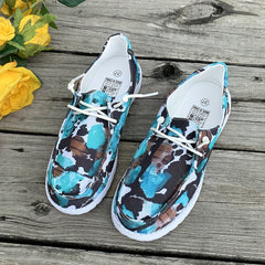 Multicolor Print Low Top Flat Shoes Lightweight Breathable Casual Walking Shoe