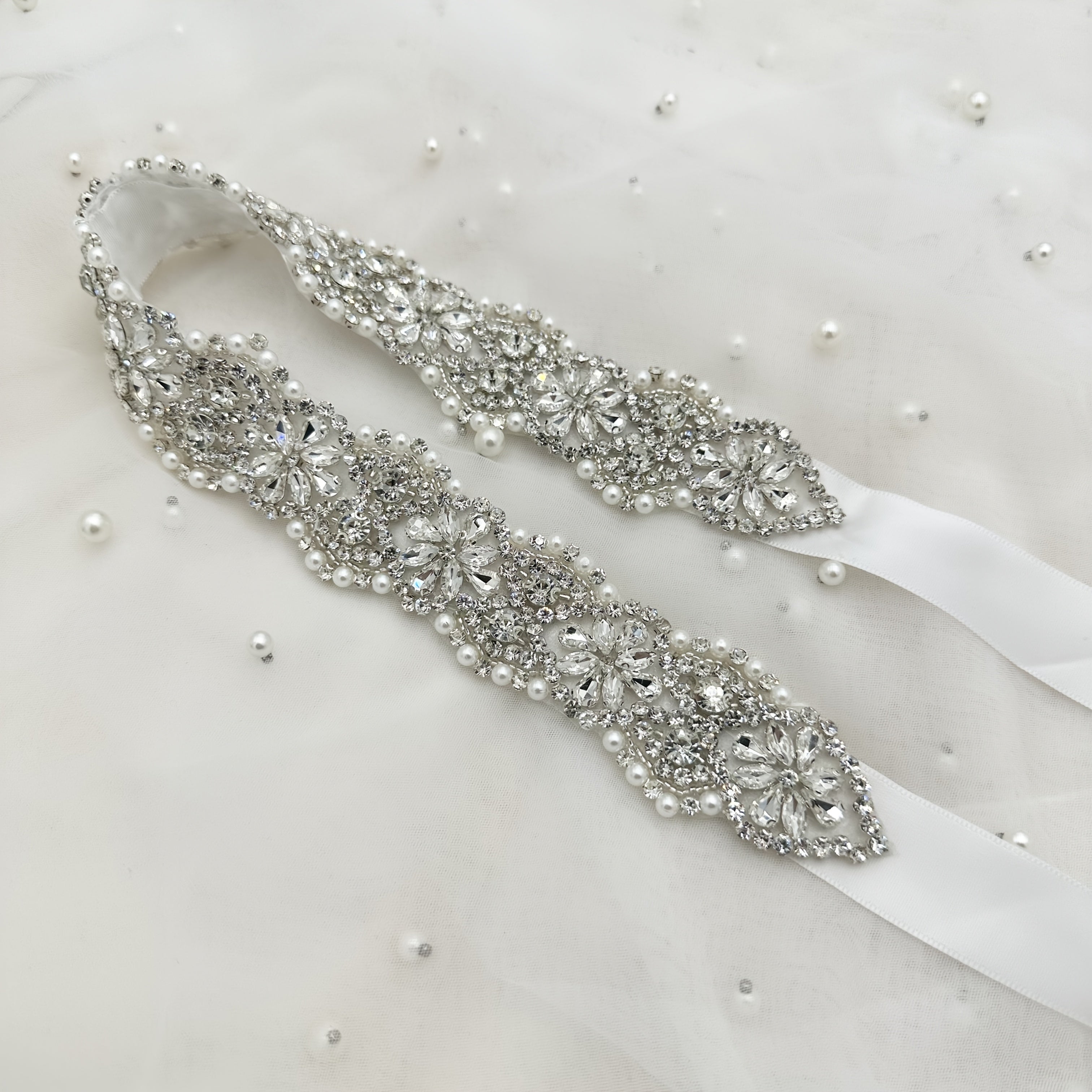 Handcrafted Golden Bridal Sash with Glass Beads & Rhjsonestones
