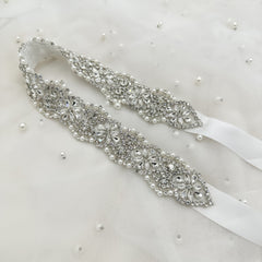 Handcrafted Golden Bridal Sash with Glass Beads & Rhjsonestones