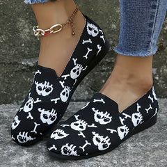 Women's Skull Pattern Halloween Flats Soft Sole Slip On Ballet Shoes