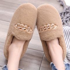 Women's Plush Chain Decor Slip On Slippers