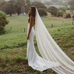 Bridal Veil with Floral Embellishments Soft Flowing Wedding Veil