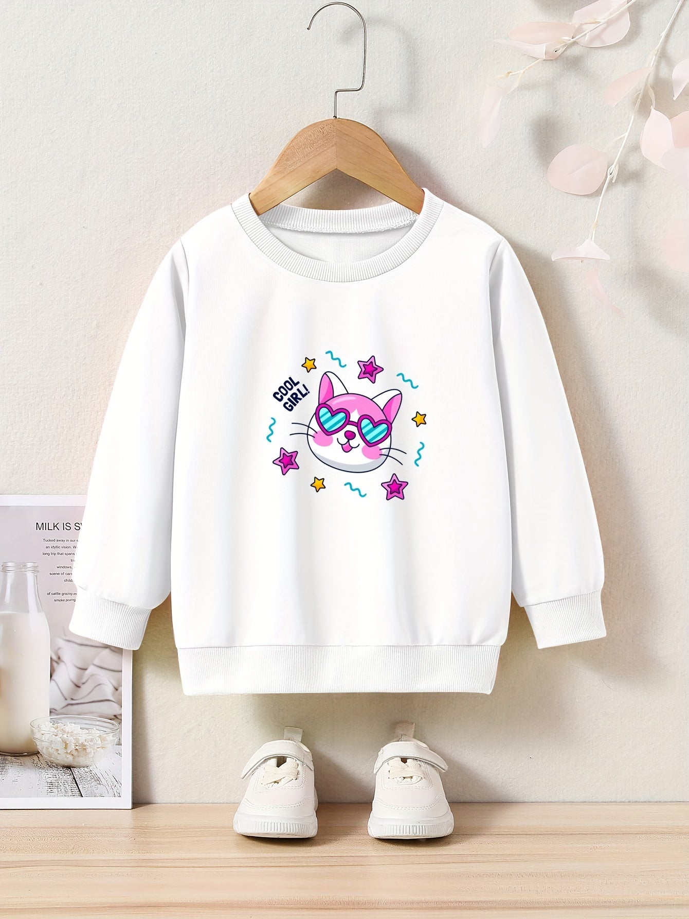 OERYUI Kids Kitty Graphic Sweatshirt Comfy Pullover