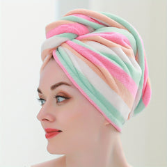 Rainbow Striped Hair Drying Cap Soft Coral Velvet Hair Towel