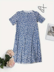 Floral Print Half Sleeve Round Neck Dress With Pockets