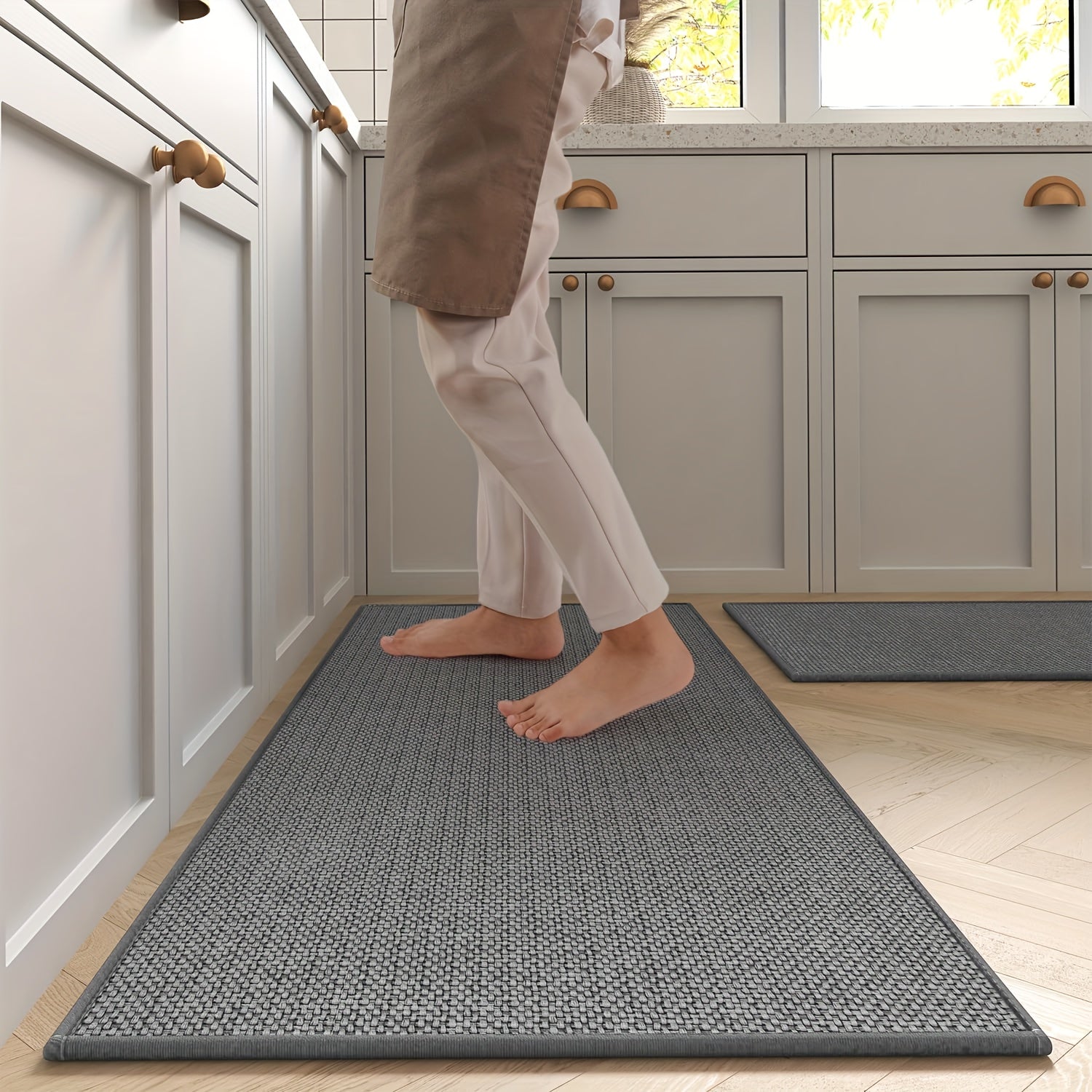 2pcs Kitchen Rugs Mats Set Anti fatigue Washable Non Slip Woven Runner Rug