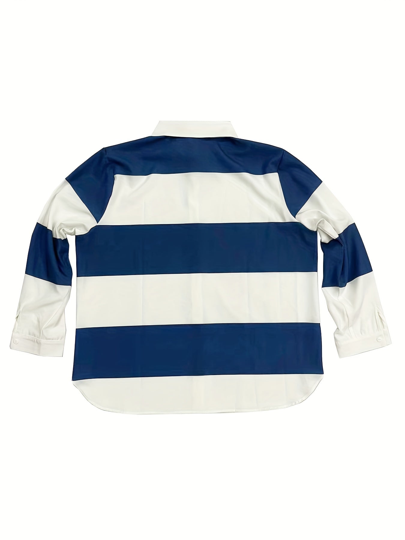 Colorblock Stripe Print Button Up Long Sleeve Blouse
