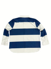 Colorblock Stripe Print Button Up Long Sleeve Blouse