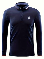 Anchor Print Men's Casual Long Sleeve Polo Shirt