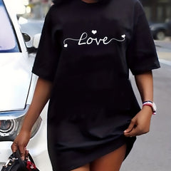Letter & Heart Print Short Sleeve Tee Dress