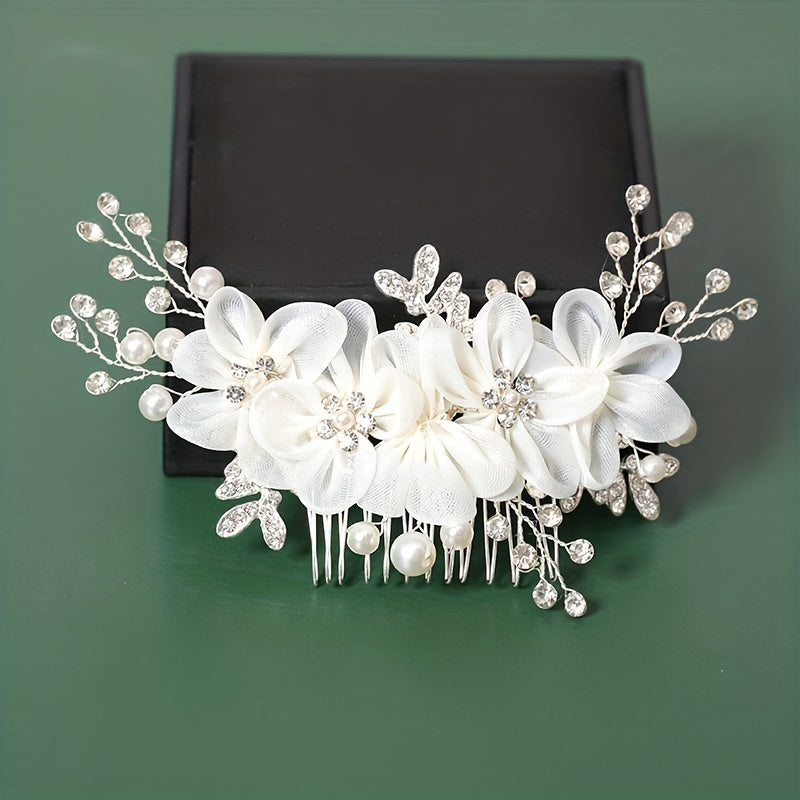 Faux Pearl Rhinestone Wedding Hair Comb Bridal Headdress