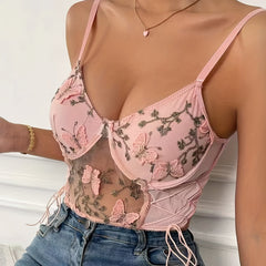 Floral Embroidery Corset Push Up Backless