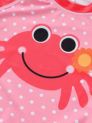 2pcs Girls Crab Print Long Sleeve Swimsuit for Beach and Pool Fun