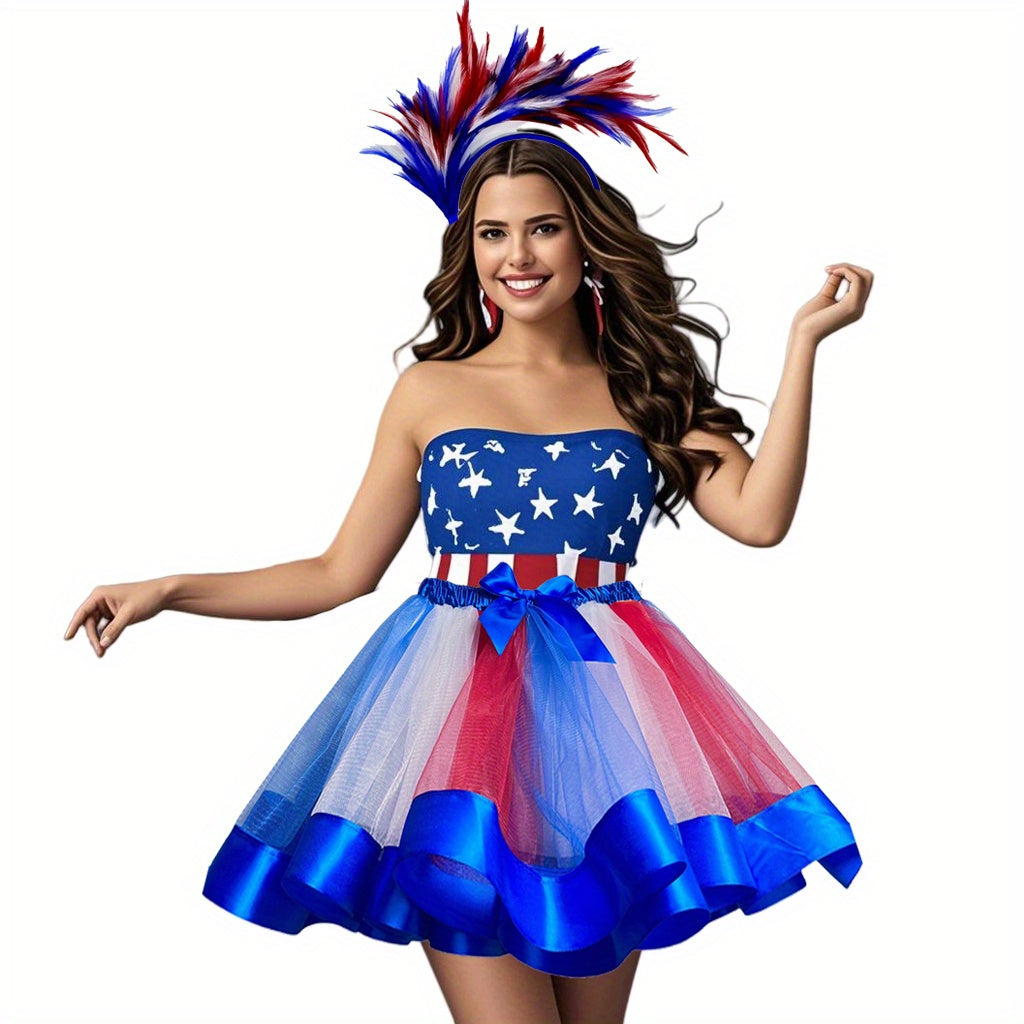American Independence Feather Headband & Tulle Skirt Set