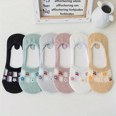 6 Pairs Floral Print Mesh Socks Low Cut Ankle Women's Stockings