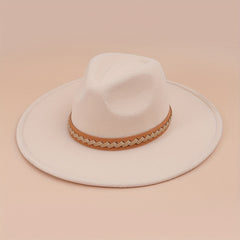 Boho Chain Decor Cowboy Hat Unisex Fedora Cap Lightweight Western Cowgirl Felt