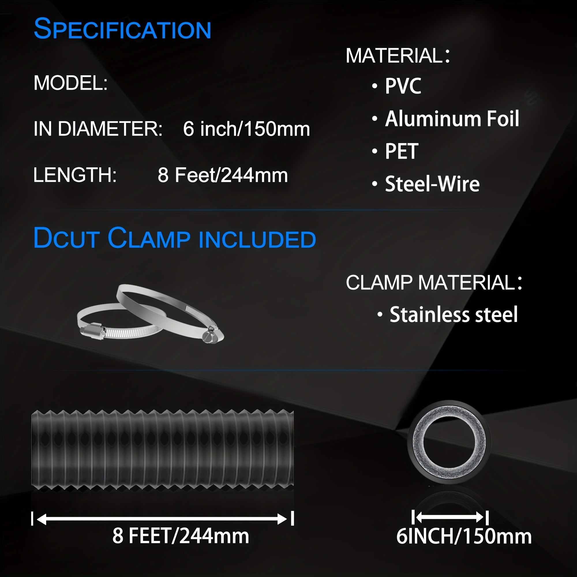 15 24 Cm 243 Vent Hose Flexible Insulated Air Ducting with 2 Clamps