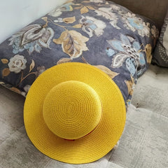 Yellow Nautical Straw Hat Summer Sun Hat Women Cosplay Fedora