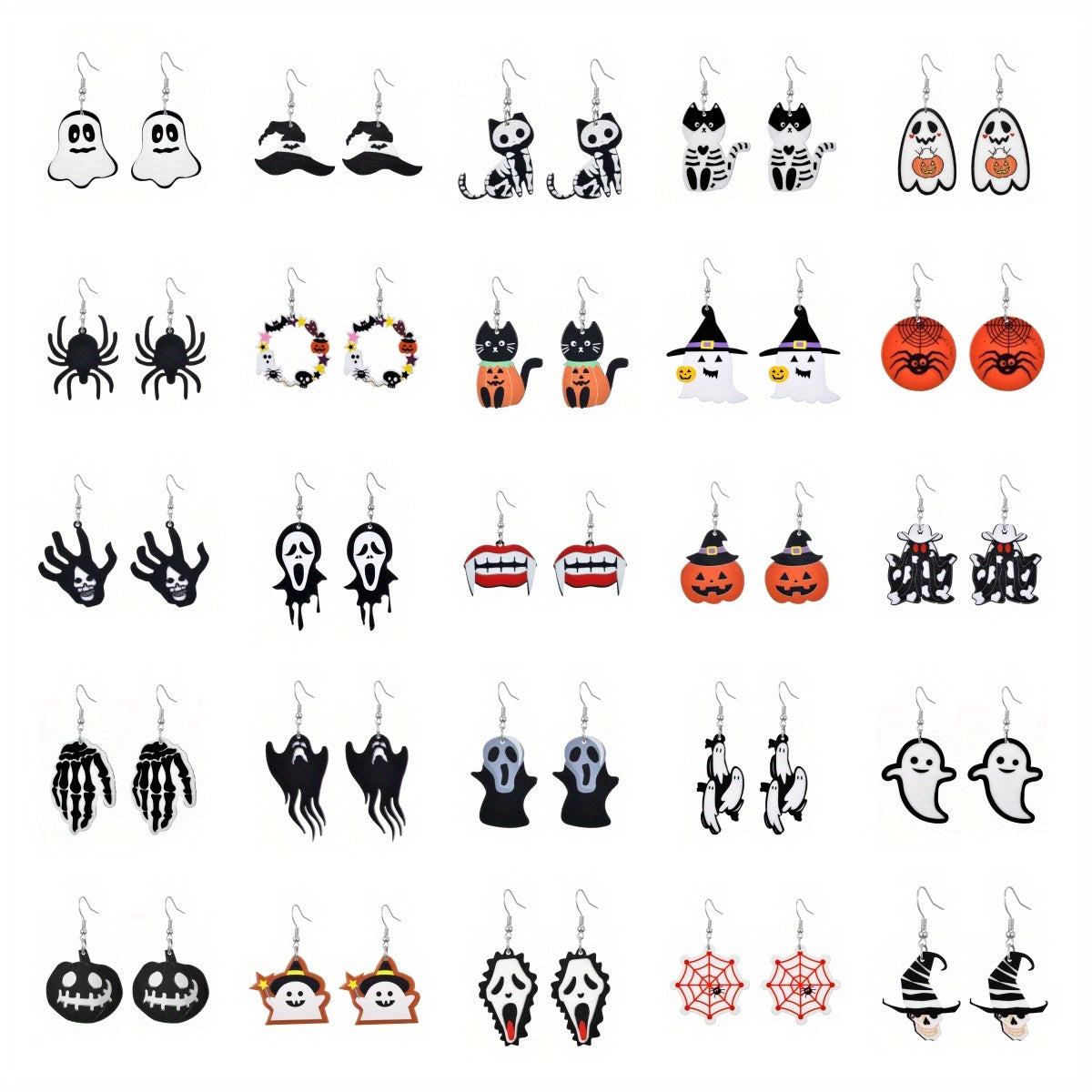 Halloween Dangle Earrings Set - Ghost Pumpkin Skull - Festive Party Decoration