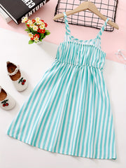 Girls' Striped Sundress Spaghetti Strap Short Dress