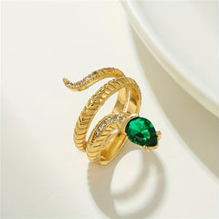 Snake Brass CZ Inlaid Ring Golden Finger Jewelry Decor
