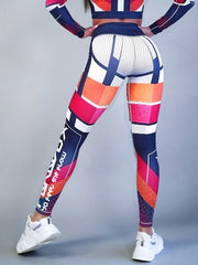 Women's High Waist Block Printed Yoga Leggings