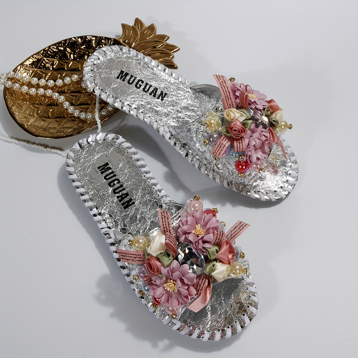 Women's Flowers Decor Flat Slide Sandals