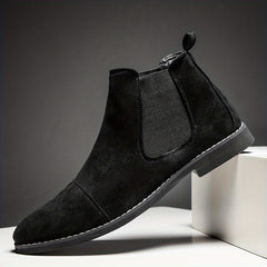 Men's British Style Pointed Toe Slip On Chelsea Ankle Boots