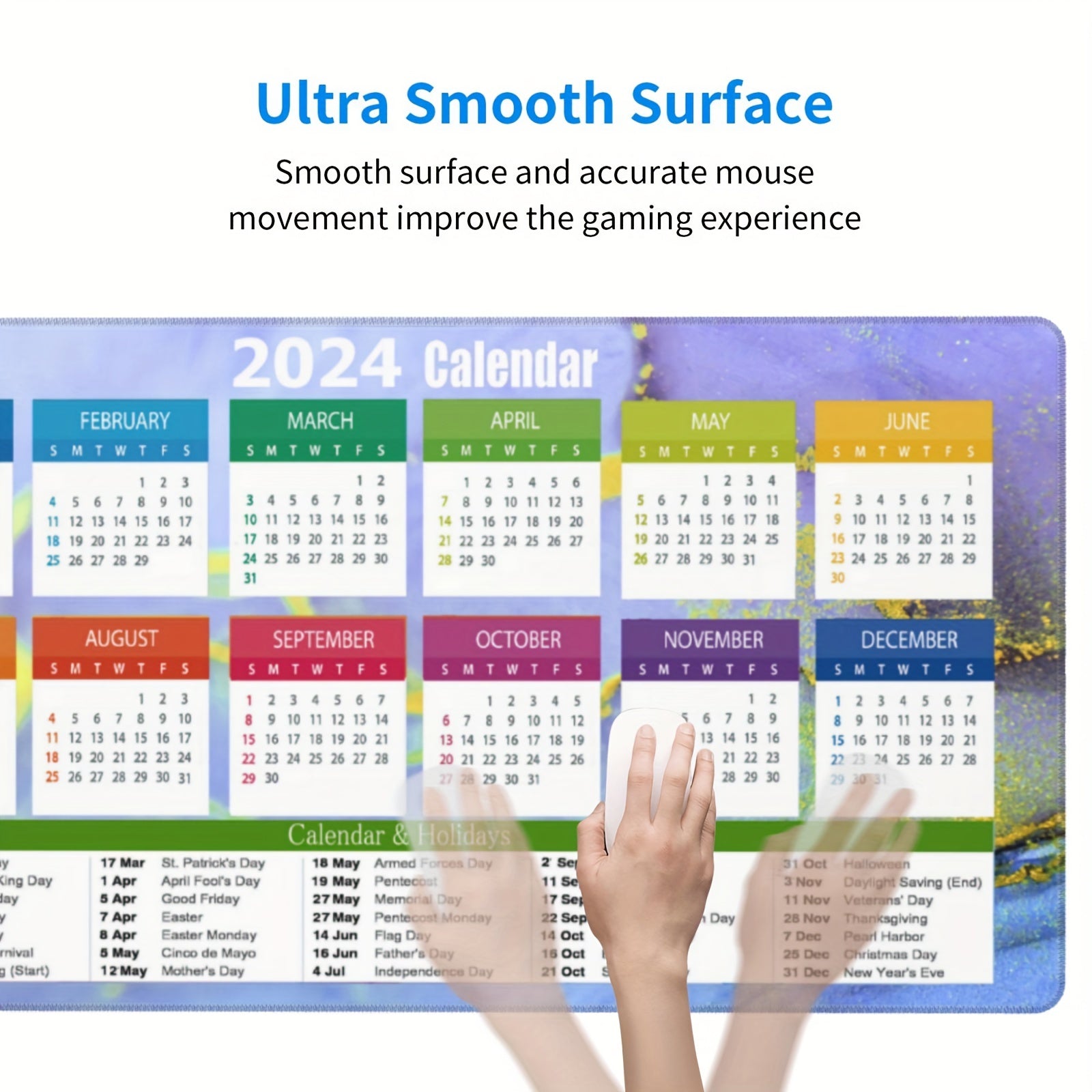 Colorful Calendar Large Mouse Pad for Women, Non-Slip Rubber Mouse Pad