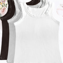 3pcs Ribbed Tank Tops Sleeveless Crew Neck Women's Lingerie