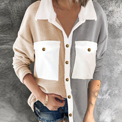 Long Sleeve Block Jacket Button Up Casual Outerwear Women's Clothing