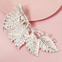 Faux Pearl Metal Leaf Hair Clip Side Clip Prom Party Hair Accessories