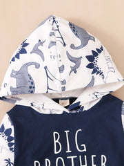 Boys BIG BROTHER Dinosaur Print Hooded Sweatshirt Set