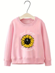 Sunflower Pattern Sweatshirt for Girls Long Sleeve Top Kids Clothing