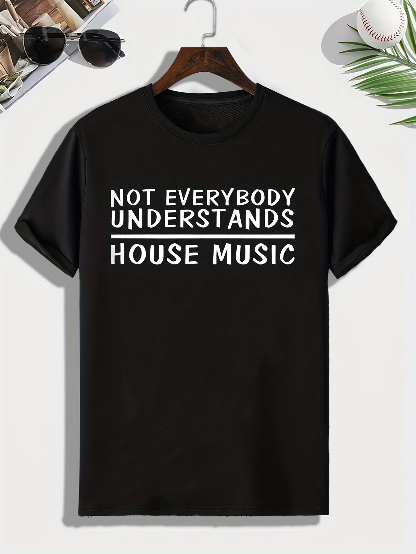 Men's House Music Print T shirt Comfy Crew Neck Tee For Outdoor