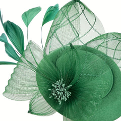 Women Flower Feather Hair Clip Head Piece Horse Race Wedding Hat