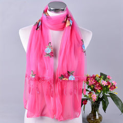 Flower Embroidery Tassel Scarf Boho Lace Shawl Head Wrap